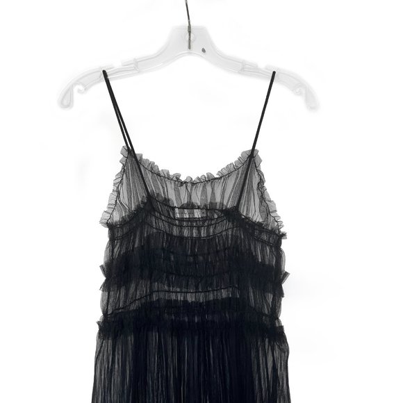 Need Supply black see through romantic ruched mesh midi dress - Picture 3 of 5